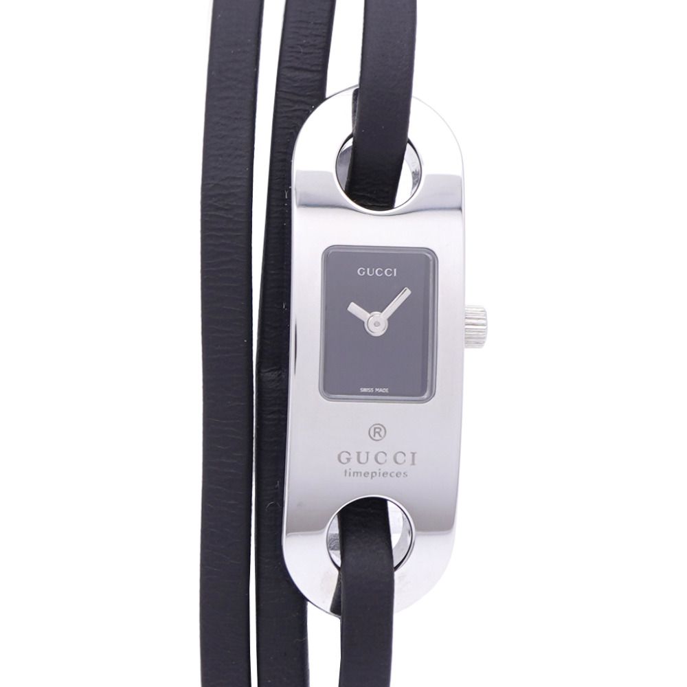 グッチ 6100L クオーツ 腕時計 SS|レザー ブラック 黒文字盤 0035 GUCCI レディース