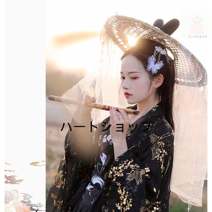 漢服 ドレス ハロウィン コスプレ 衣装 ブラック 黒 中華 民族衣装 コスチューム 鶴 刺繍 素敵 中華 漢服 衣装 中華服 チャイナ服 ハロウィ