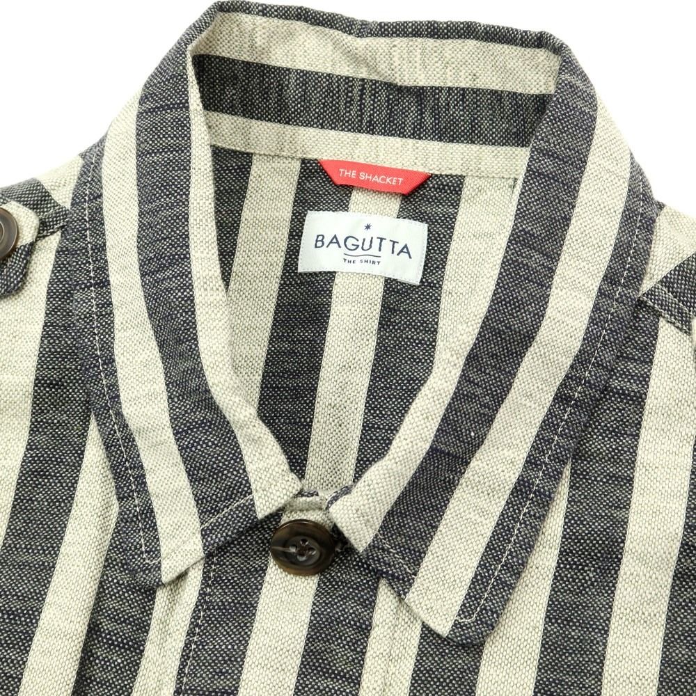 【新品】バグッタ Bagutta コットンリネン ストライプ サファリジャケット シャツブルゾン アイボリーオリーブxチャコール系【サイズM】【メンズ】-5