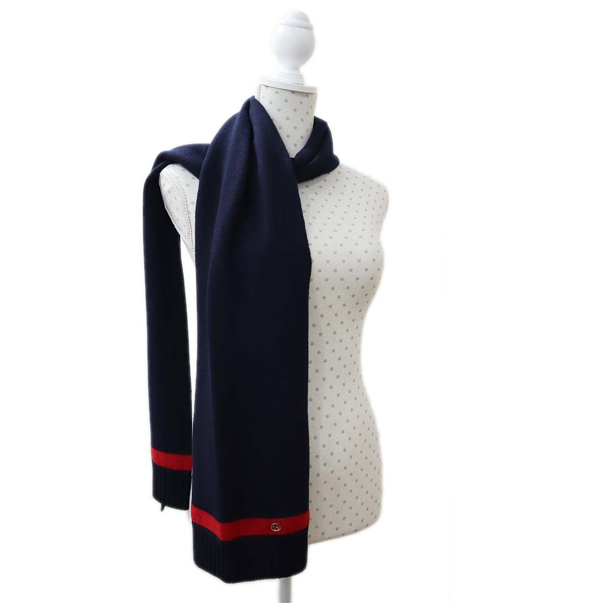 GUCCI GGロゴ マフラー ネイビー/レッド GUCCI グッチ マフラー メンズ レディース 男女兼用 GG柄