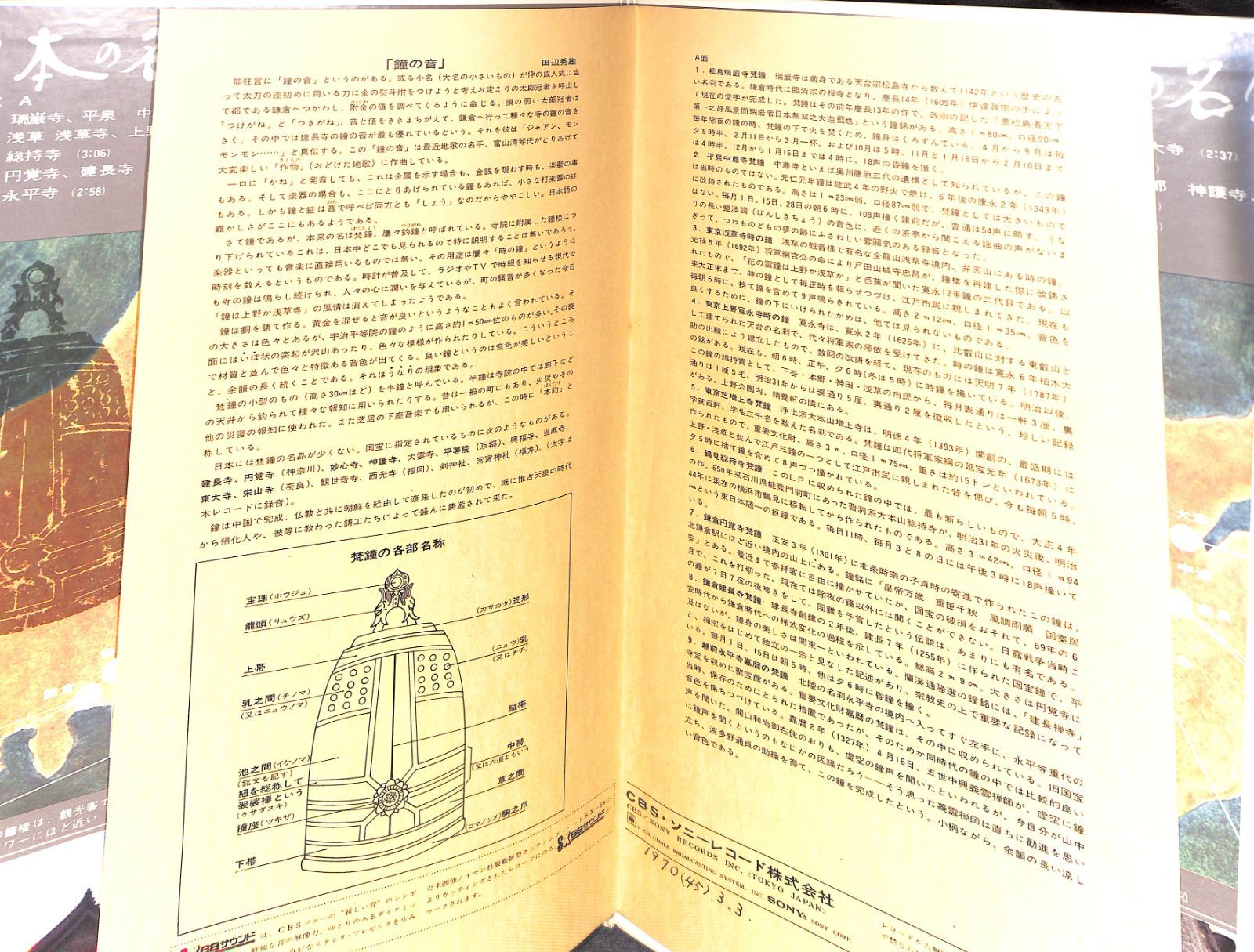 LP】日本の名鐘 現地録音とナレーションによるドキュメントレコード