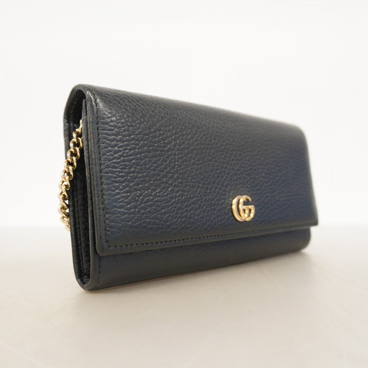 5id4998 グッチ ショルダーウォレット GGマーモント 546585 レザー ブラック ゴールド金具 レディース