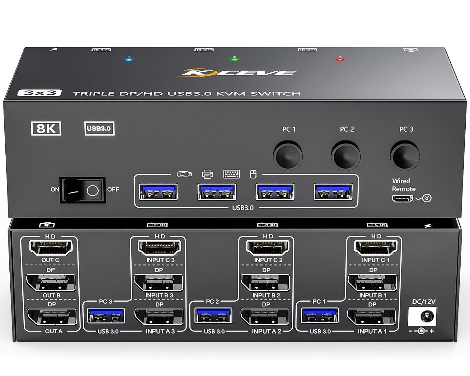 在庫 3PC 3モニター コピー|拡張モード HDMI KVM切替器 DPポート 8K 30Hz|4k 144Hz USB3.0ポート 8K KVM Switch PC3台とディスプレイ3台対応 キーボード マウスを3PCで共有 KCEVE ド