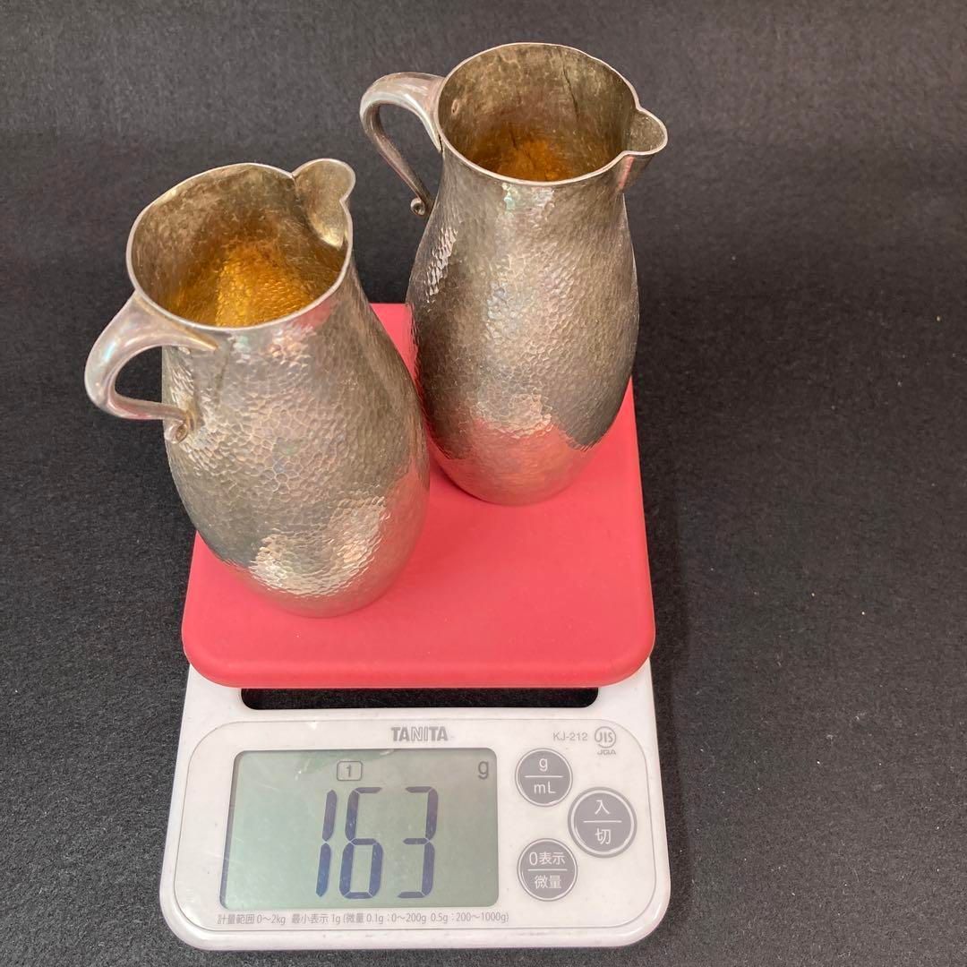 一鶴斎　純銀亀甲酒注一対　共箱　163g/高さ12.5㎝　東Y5-0517☆2F 一鶴斎 純銀亀甲酒注一対 共箱 163g/高さ12.5㎝ 東Y5-0517☆2F