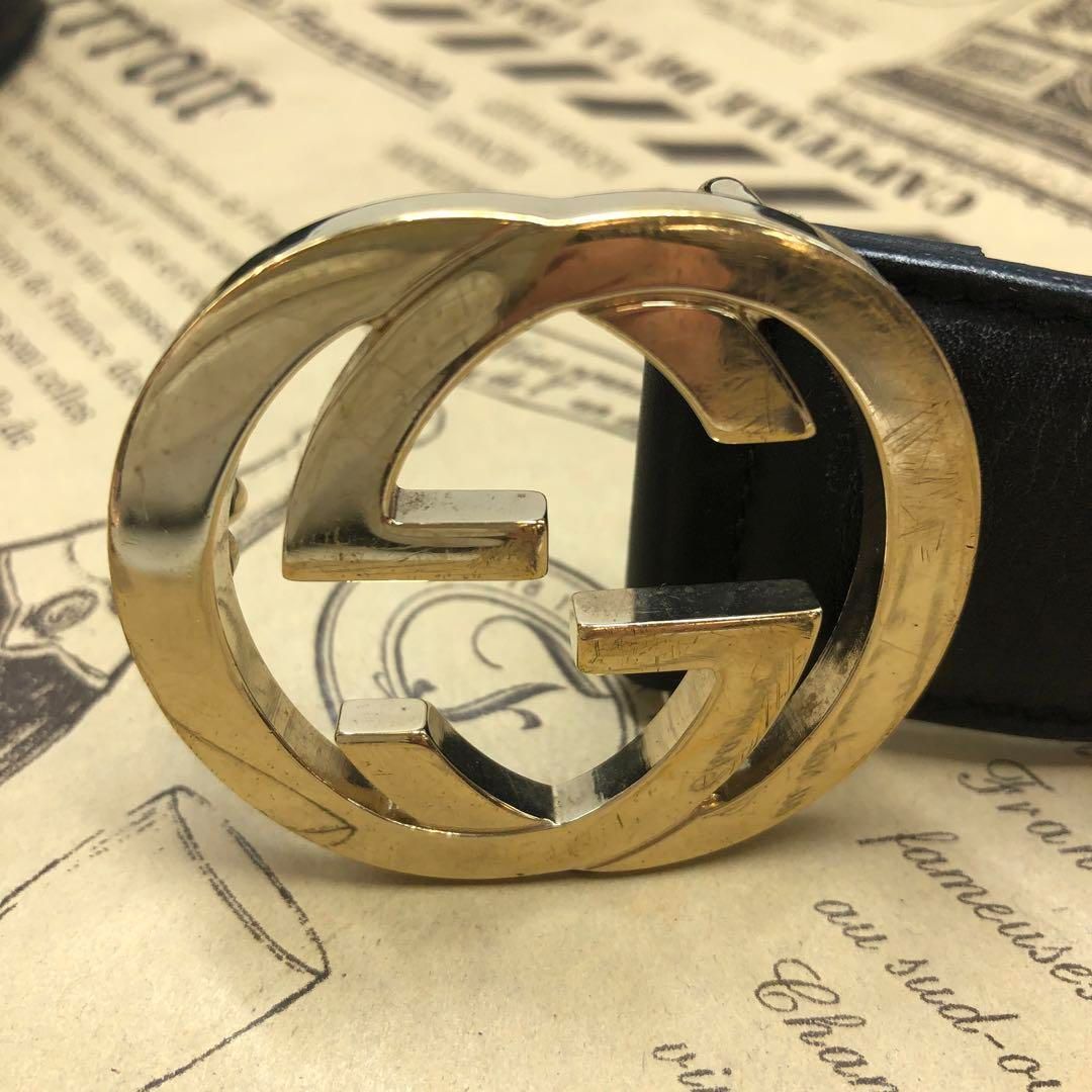 グッチ ベルト インターロッキング GG ゴールドバックルFP388 - メルカリ