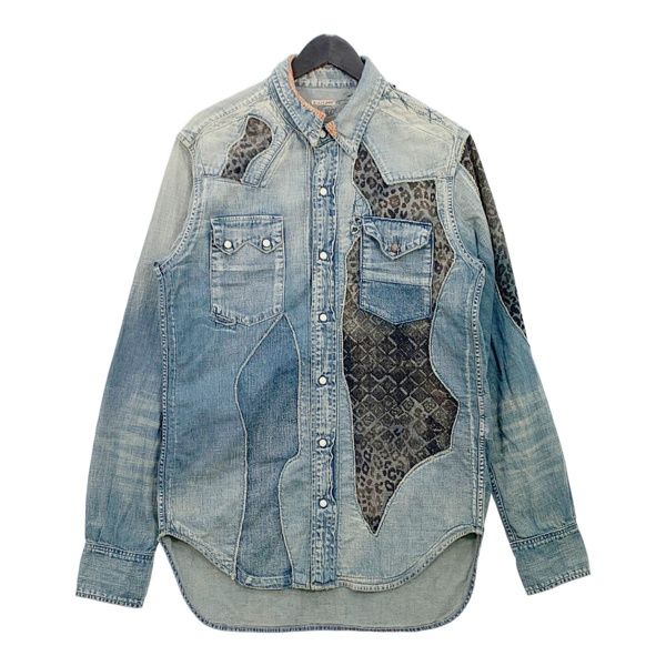 KAPITAL カントリー パッチワーク デニムシャツ 美品 長袖 ヴィンテージ加工 メンズ XLサイズ インディゴ キャピタル トップス DM14588