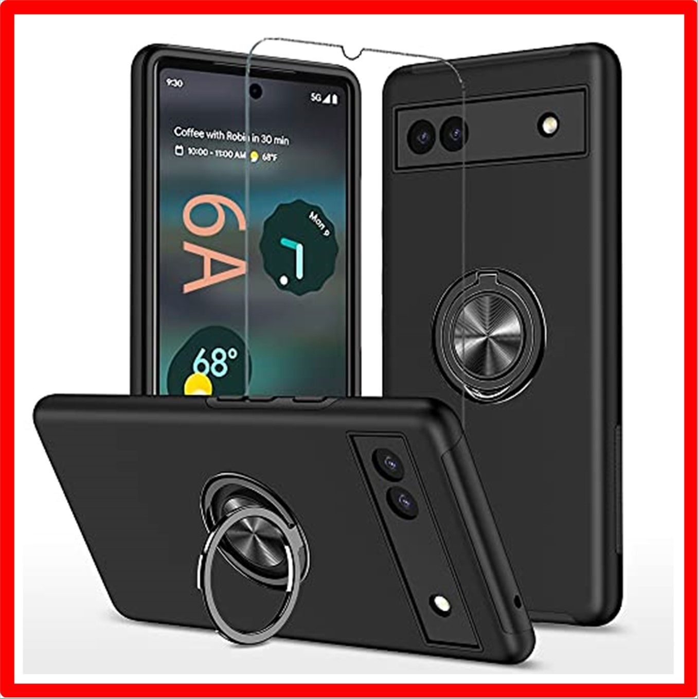 【匿名配送】 6A 6.1_ブラック スマホケース Google Pixel 6A 用 ケース リング付き 耐衝撃 pixel6a ケース リング google