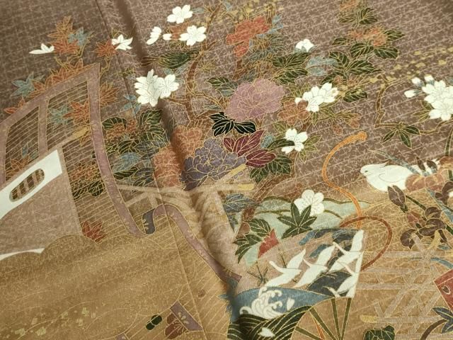 平和屋着物□豪華黒留袖 作家物 駒刺繍 御所車花文 暈し染め 金彩 正絹