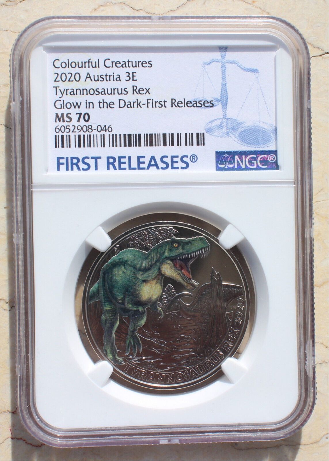 NGC MS70 Atria 2020 Coin - Tyrannosaur - Glow in Dark