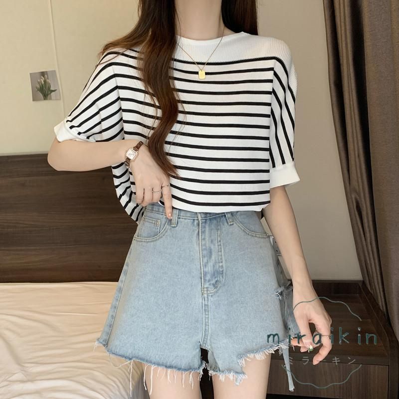 tシャツ Tシャツ レディース ニット サマーニット 大人のクルー