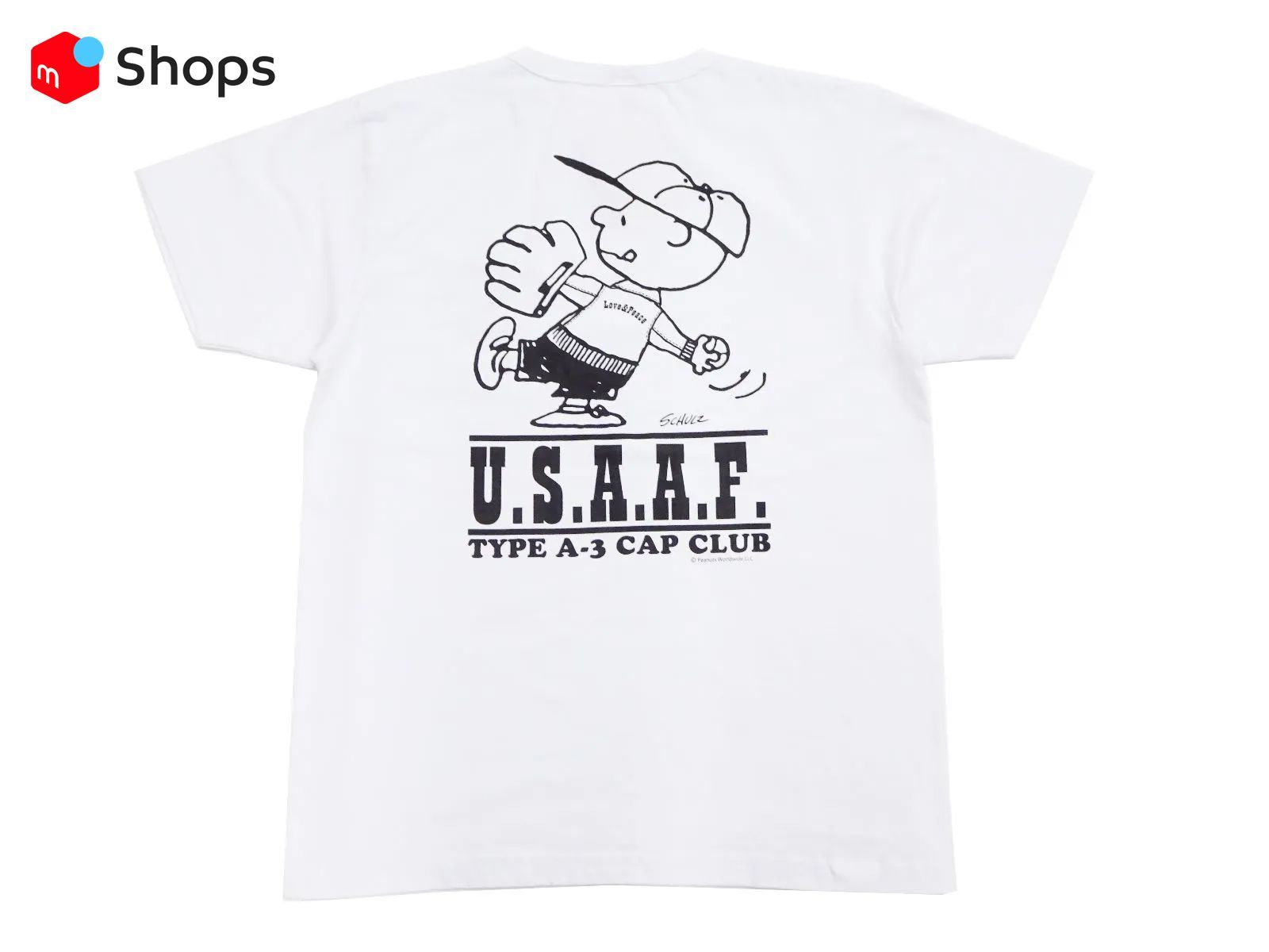 (バズリクソンズ) BUZZ RICKSON'S チャーリーブラウン 半袖Tシャツ USAAF A-3 CAP CLUB Tシャツ ピーナッツ  スヌーピー BR79137 「PEANUTS Charlie Brown」 ホワイト 新品 アメカジショップ