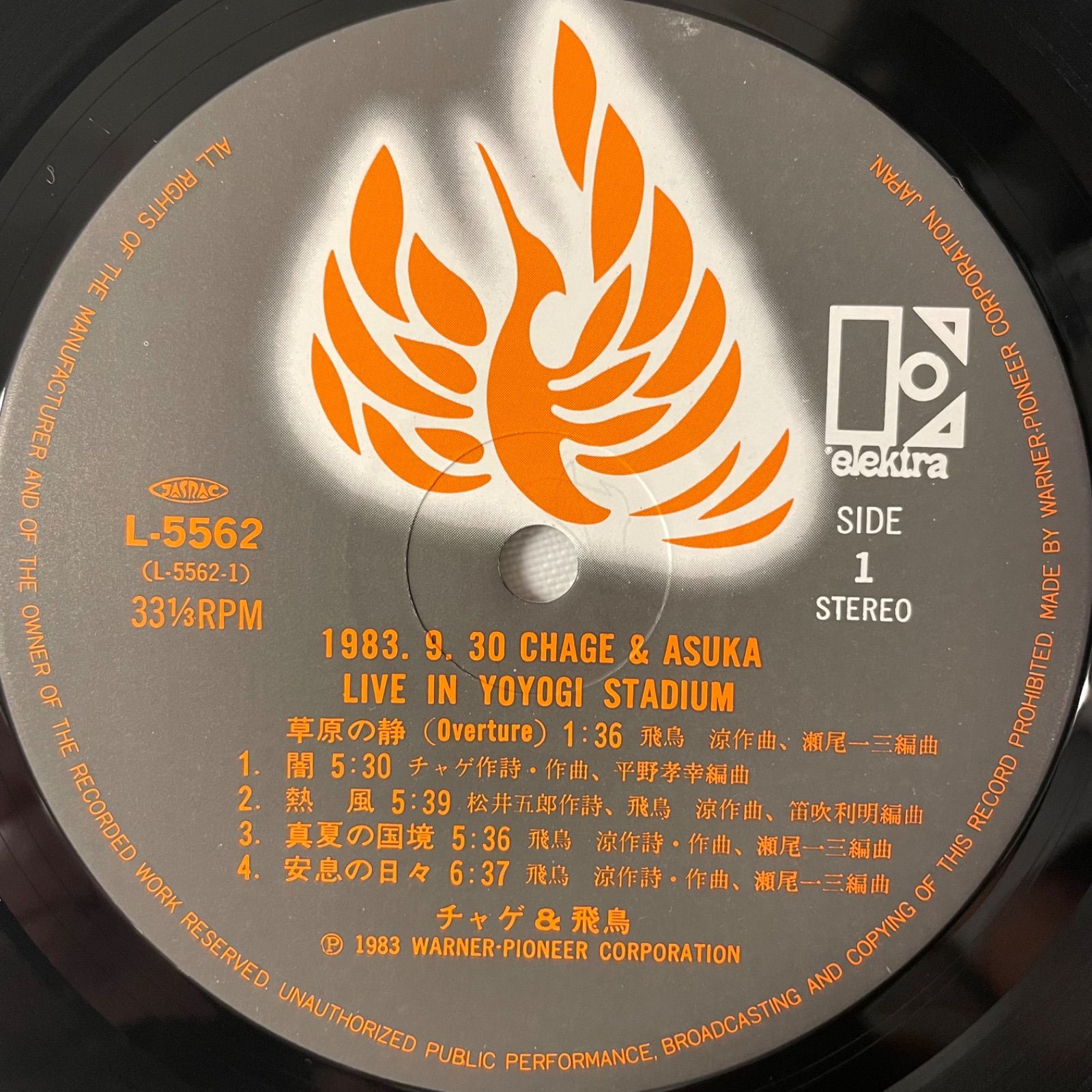1983.9.30 CHAGE&ASUKA LIVE IN YOYOGI STADIUM】LPレコード