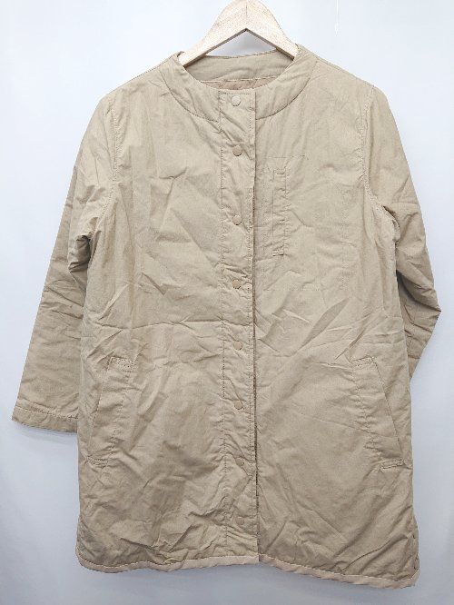 ⊇ quatresaisons キャトル・セゾン 中綿 長袖 ノーカラーコート サイズM-L ベージュ レディース P  【1407260044048】