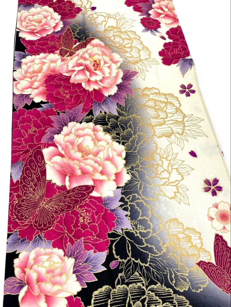 振袖 豪華 ラメ刺繍 金駒 金彩 紋意匠 牡丹 蝶 身丈164cm - メルカリ