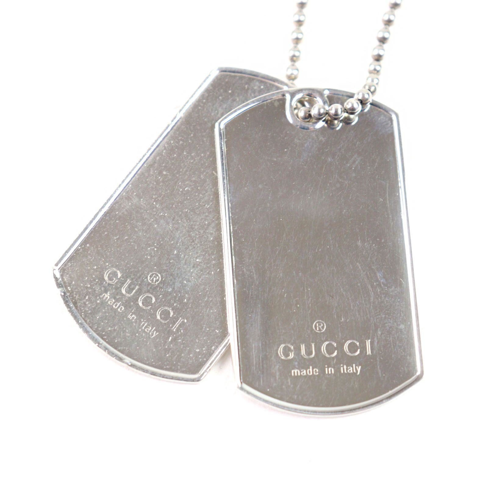 良品○GUCCI グッチ 925 ロゴ刻印 ダブルドッグタグ ボールチェーン