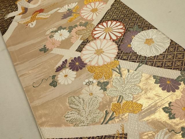 平和屋着物○六通柄袋帯 唐織 名物裂吉祥飛鶴花文