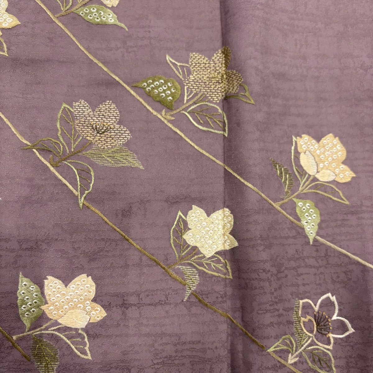 訪問着 身丈159cm 裄丈64cm M 袷 落款 草花 刺繍 金糸 灰紫 正絹