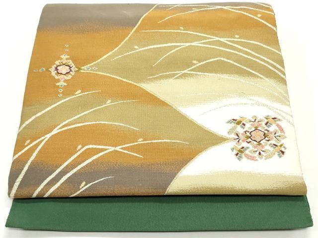 平和屋着物○爪掻き本綴れ 八寸名古屋帯 正倉院花鳥芝文 金糸 正絹