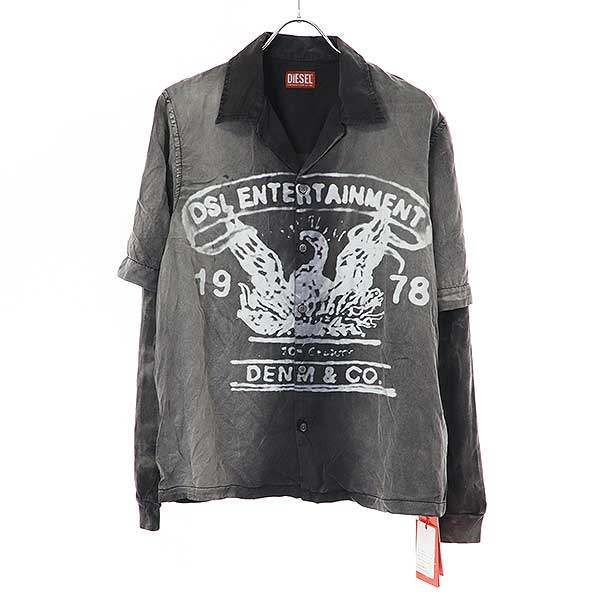 DIESEL ディーゼル 24SS Faded Bowling Shirt With Logo Graphic レイヤードシャツ S-EEKLO グレー 44