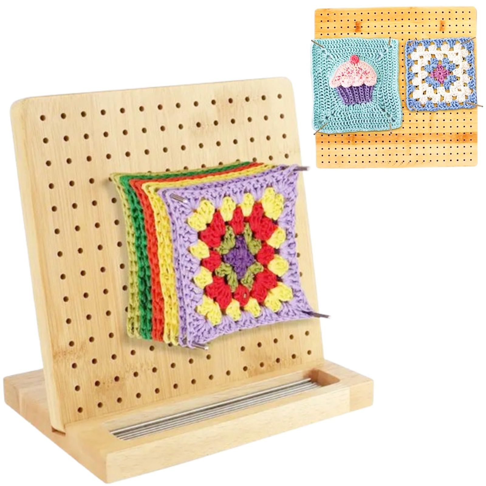 merrytime かぎ針編み 木製ブロッキングボード 20cm×20cm 編み物 DIYクラフト 竹製 クロシェ編み 手編み ハンドメイド編み レース編み 手芸 ピン15本付属 