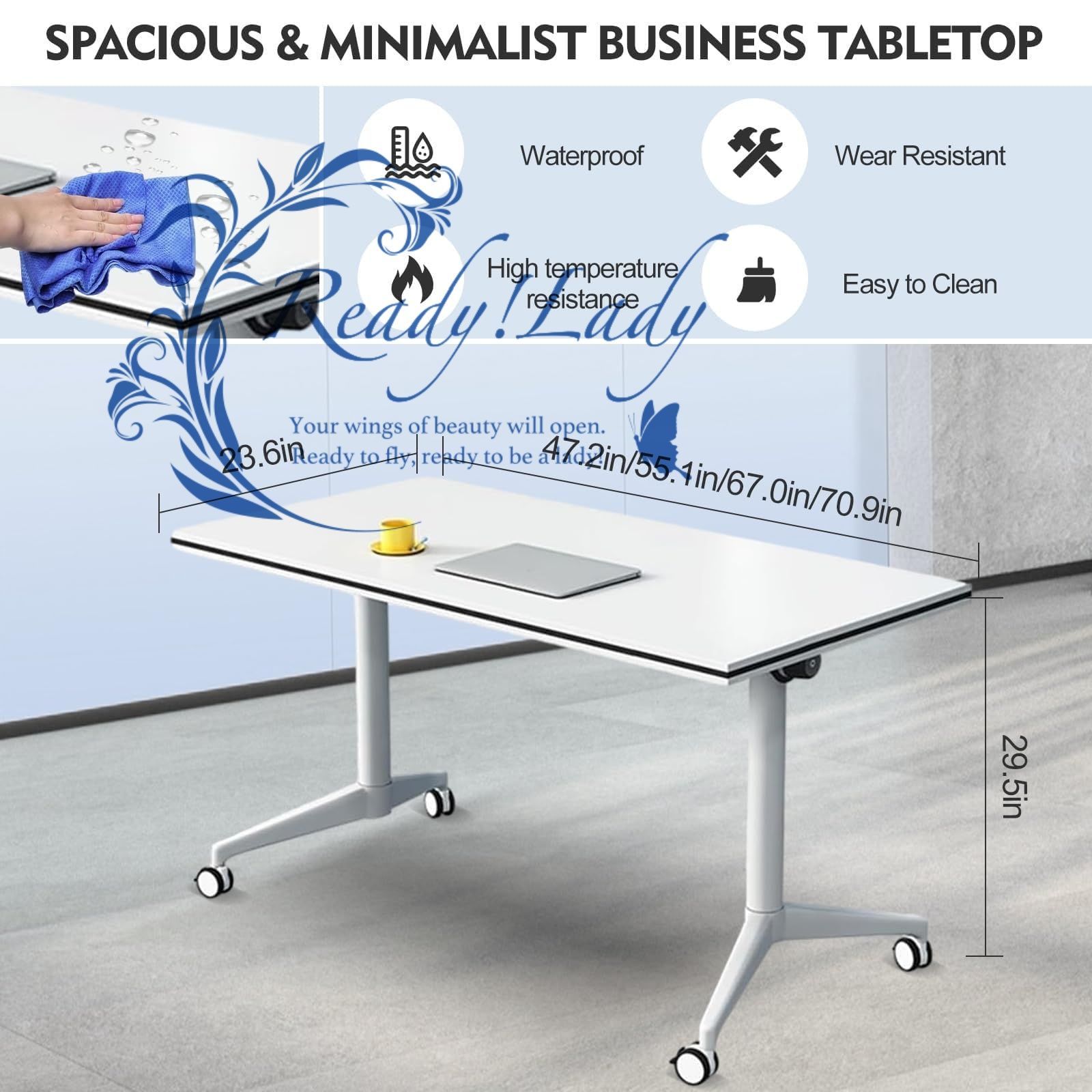 3PCS 会議室テーブル - オフィス折りたたみ式フリップトップモバイルトレーニングテーブル モデスティとロックキャスター付きポータブル折りたたみテーブルデスク 会議用テーブル 折りたたみ 教室オフィス用 Walnut 160x60x75cm