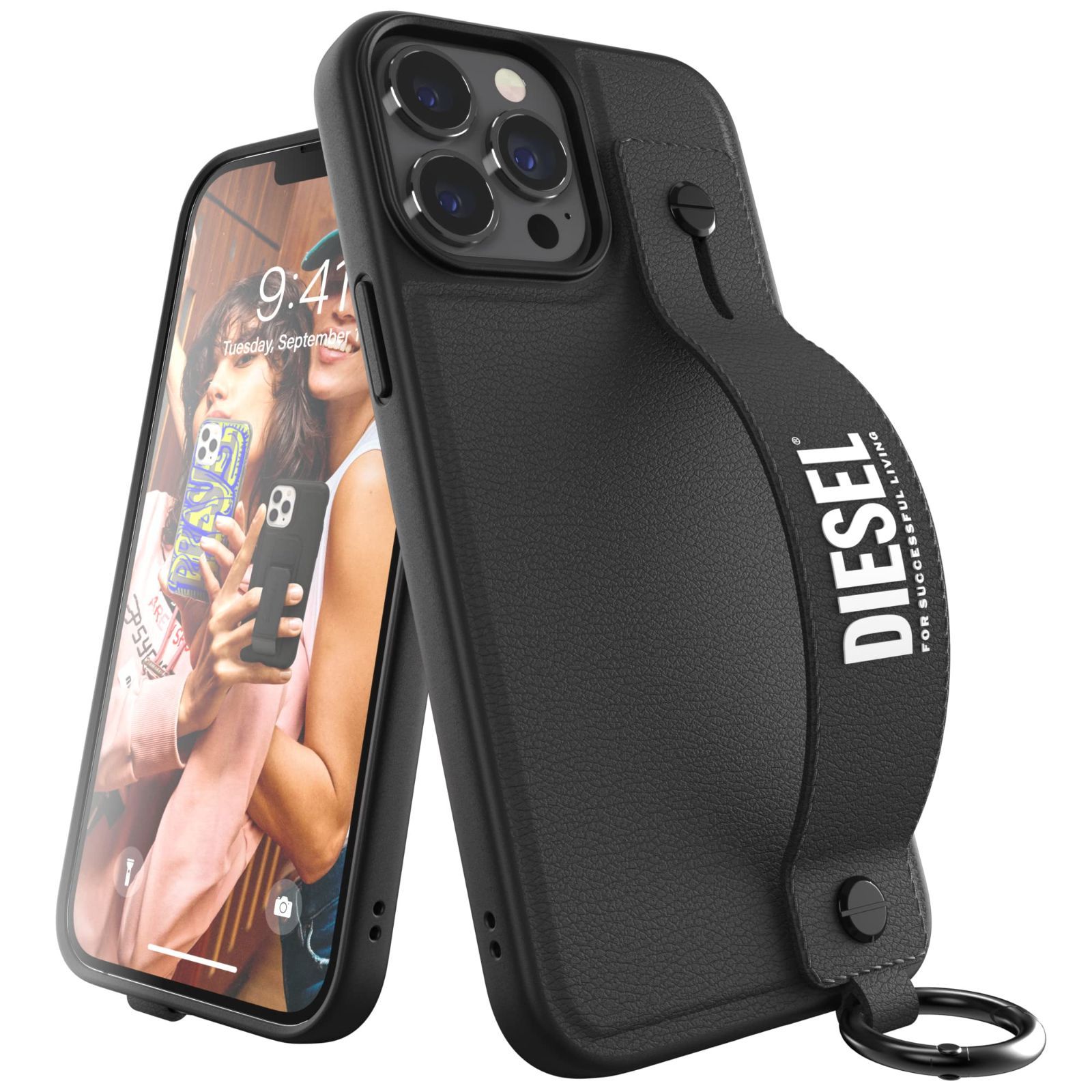 DIESEL iPhone13promax ケース レザー ハンドストラップ ス library