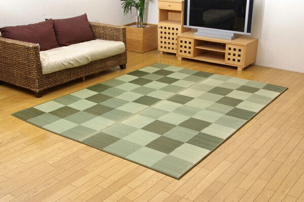 い草 ラグマット 絨毯 ブロック柄 グリーン 約191×191cm 裏 ウレタン 調湿 抗菌 防臭 耐久性抜群 〔リビング〕 代引不可 MARWIL-DEMENAGEMENTS_CH