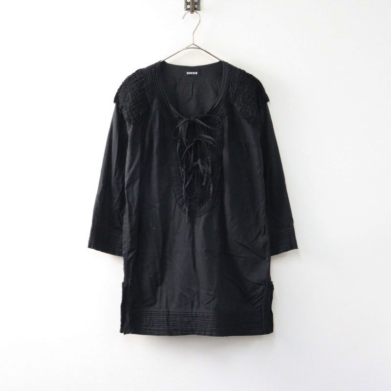 希少　ZUCCa ズッカ　デザインシャツ　シアー　ブラウス　日本製 ZUCCa / S シアーフラワー / カットソー(M black(26)): SALE| A