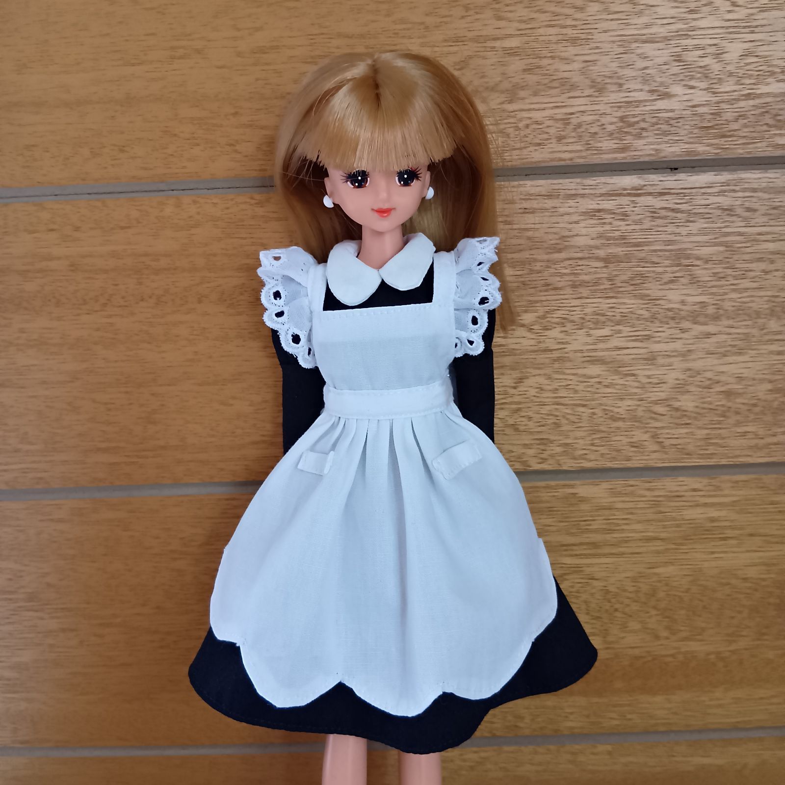 No.447 ジェニーちゃんのワンピース 濃紺 ＆白エプロン