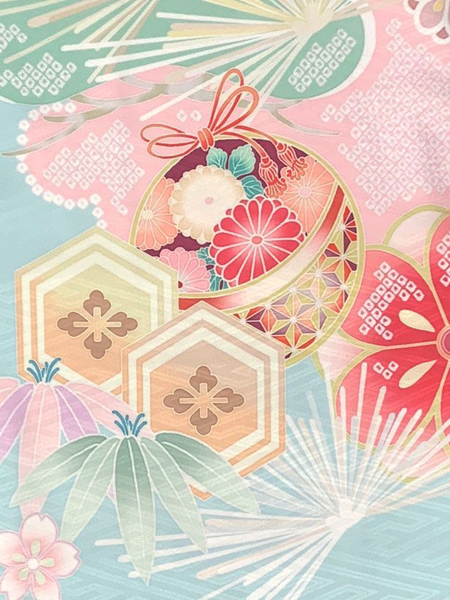 七五三 着物 7歳 女の子 式部浪漫ブランド 絵羽柄の着物 四つ身 子供振袖 単品 合繊 水色 鞠梅 SR7pea-2502tan SKLAD-KIRPICHA_RU