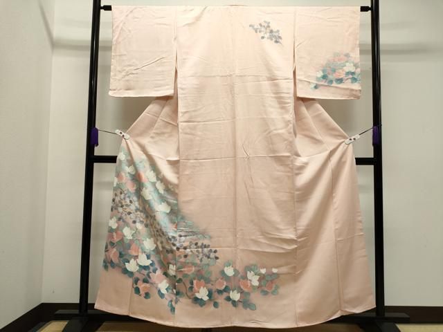 平和屋着物▽訪問着　単衣　松竹梅風景文　たたき染め　金彩　正絹　逸品　CAAT0773dy 平和屋着物▽訪問着 単衣 松竹梅風景文 たたき染め 金彩 正絹 逸品