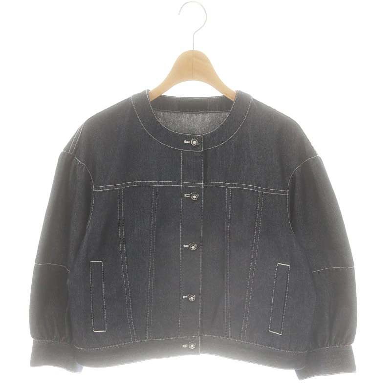 TO BE CHIC 新品未使用 ジャケット ノーカラー デニムジャケット 濃紺 トゥービーシック TO BE CHIC ノーカラーデニムジャケット