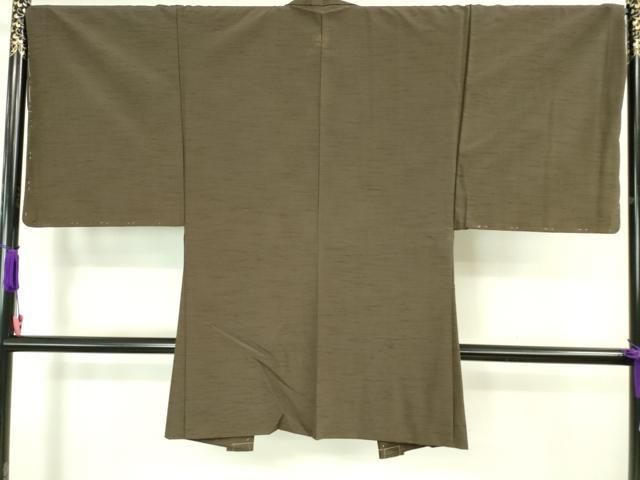 平和屋着物□極上 男性 紬 アンサンブル 長羽織 着物・生壁色 羽織