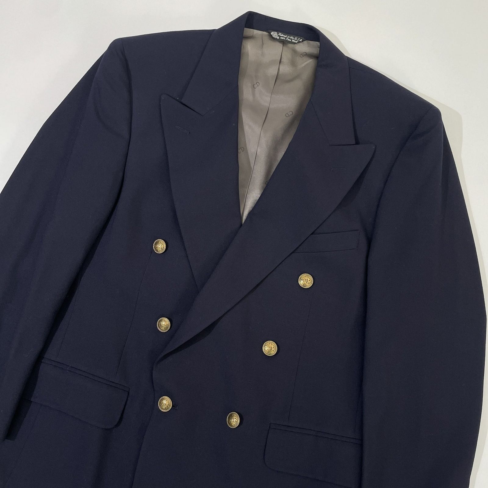 Christian Dior 金ボタンネイビー ダブルスーツ 80s Christian Dior MONSIEUR USA製 ダブル 金ボタン テーラード