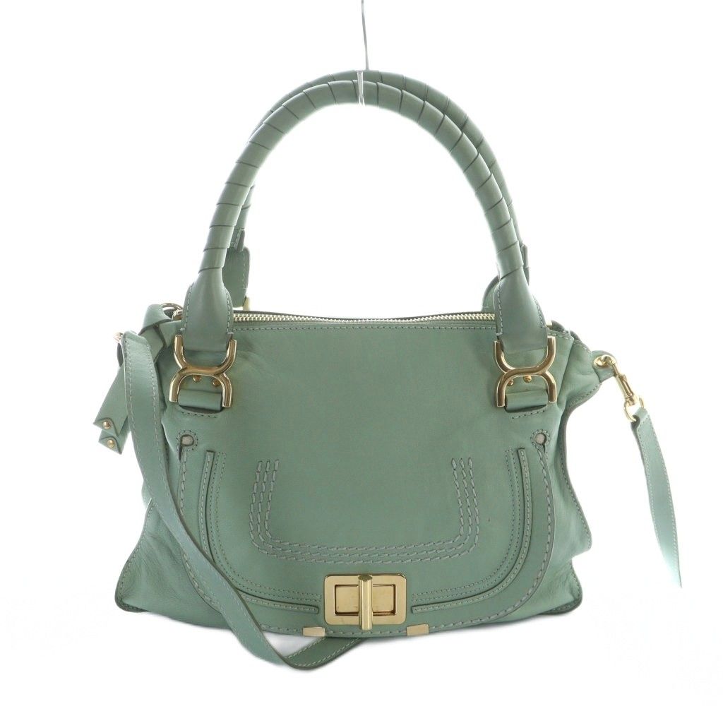 Chloe トートバッグ レザー グリーン ブラックターンロック A4