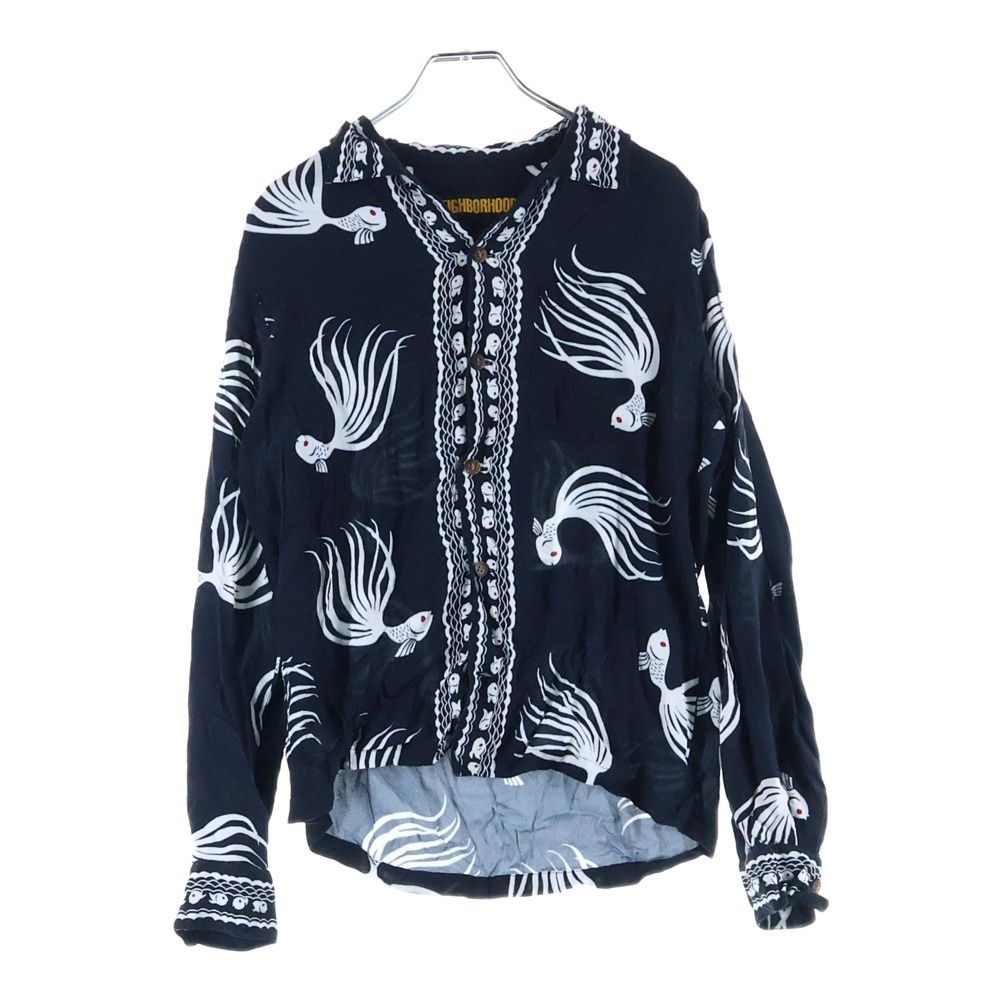 NEIGHBORHOOD ネイバーフッド 18SS OTHA FISH.ALOHA レーヨンアロハボタンフライ長袖シャツ 181TSNH-SHM03 ブラック NEIGHBORHOOD (ネイバーフッド) 18SS OTHA FISH.ALOHA レーヨン ボタン