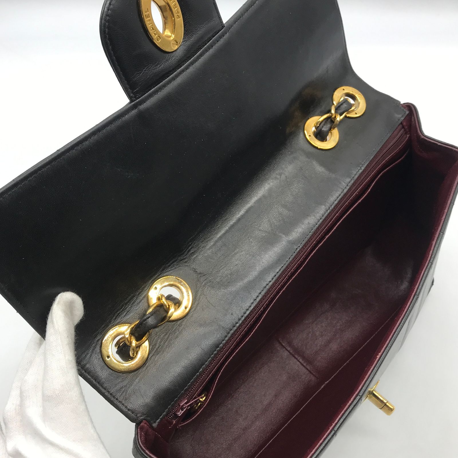 良品 CHANEL シャネル デカココマーク マドモアゼル 30 ラムスキン ターンロック チェーン ショルダー バッグ ブラック a647 CHANEL シャネル デカココマーク マドモアゼル 30 ラムスキン ターン