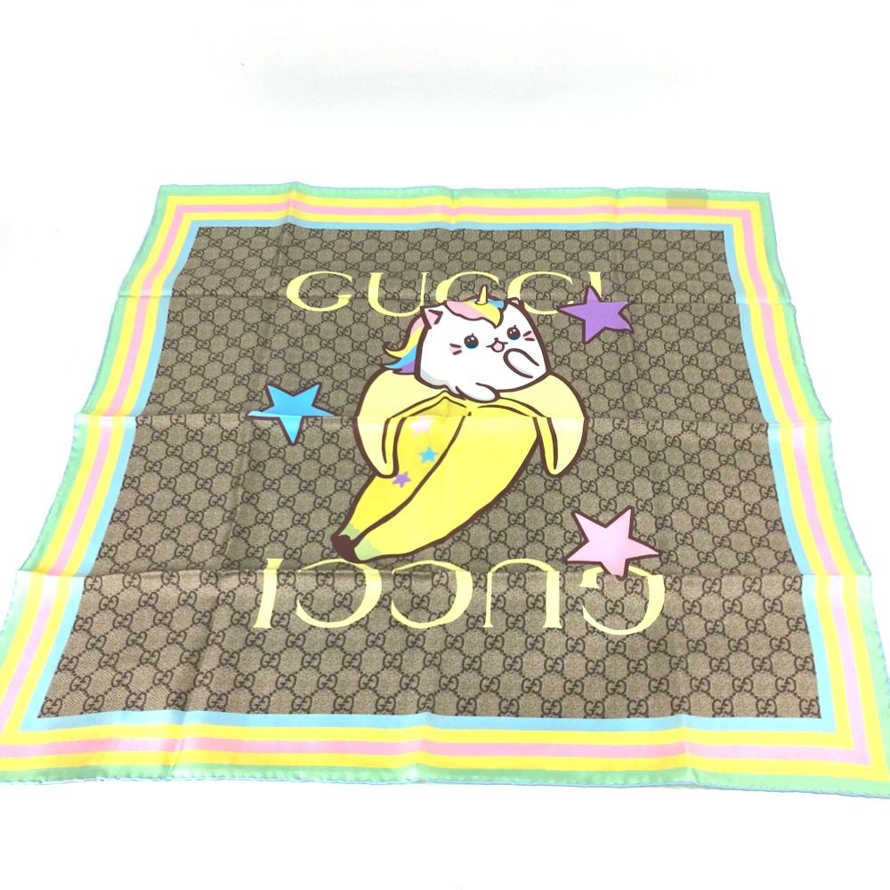 GUCCI グッチ スカーフ ばなにゃ GG レインボー 704132 シルク