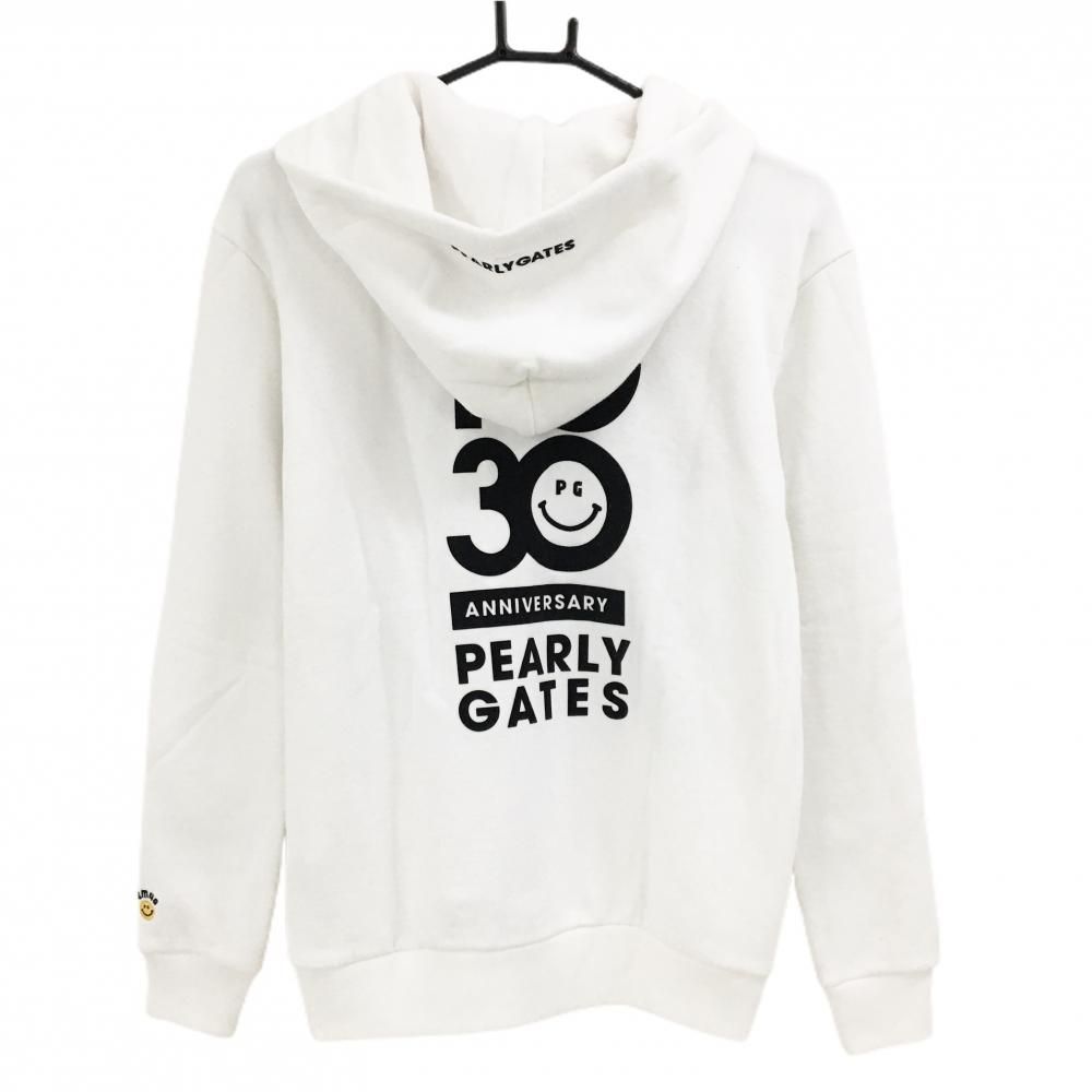 パーリーゲイツ ジップパーカー 白×ネイビー 30周年 背面ロゴ ニコちゃん スマイル レディース 0 S ゴルフウェア PEARLY GATES