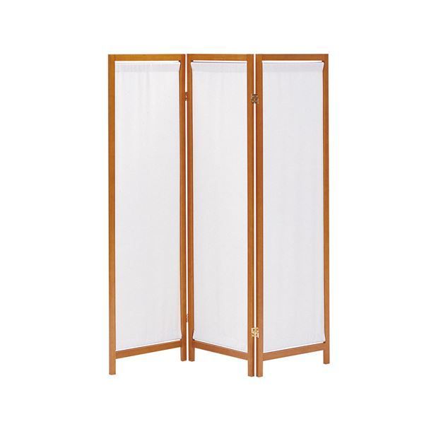 木製 スクリーン パーテーション 帆布 3連 ブラウン 幅440×奥行20×高さ1500 mm× 〔リビング 客室 客間〕 完成品