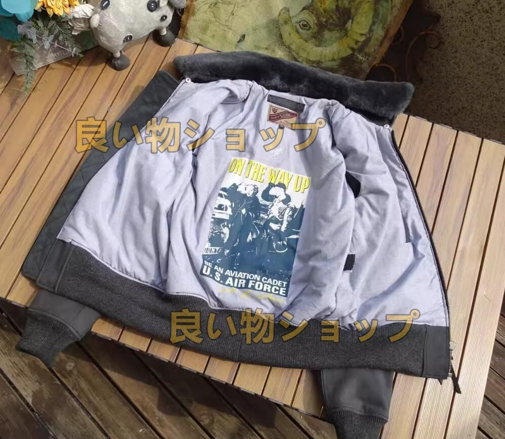 秋冬 B15 レトロ 本革 上品 ファー襟 メンズライダースジャケット フライトジャケット 革ジャン Ｓ～5XL 灰