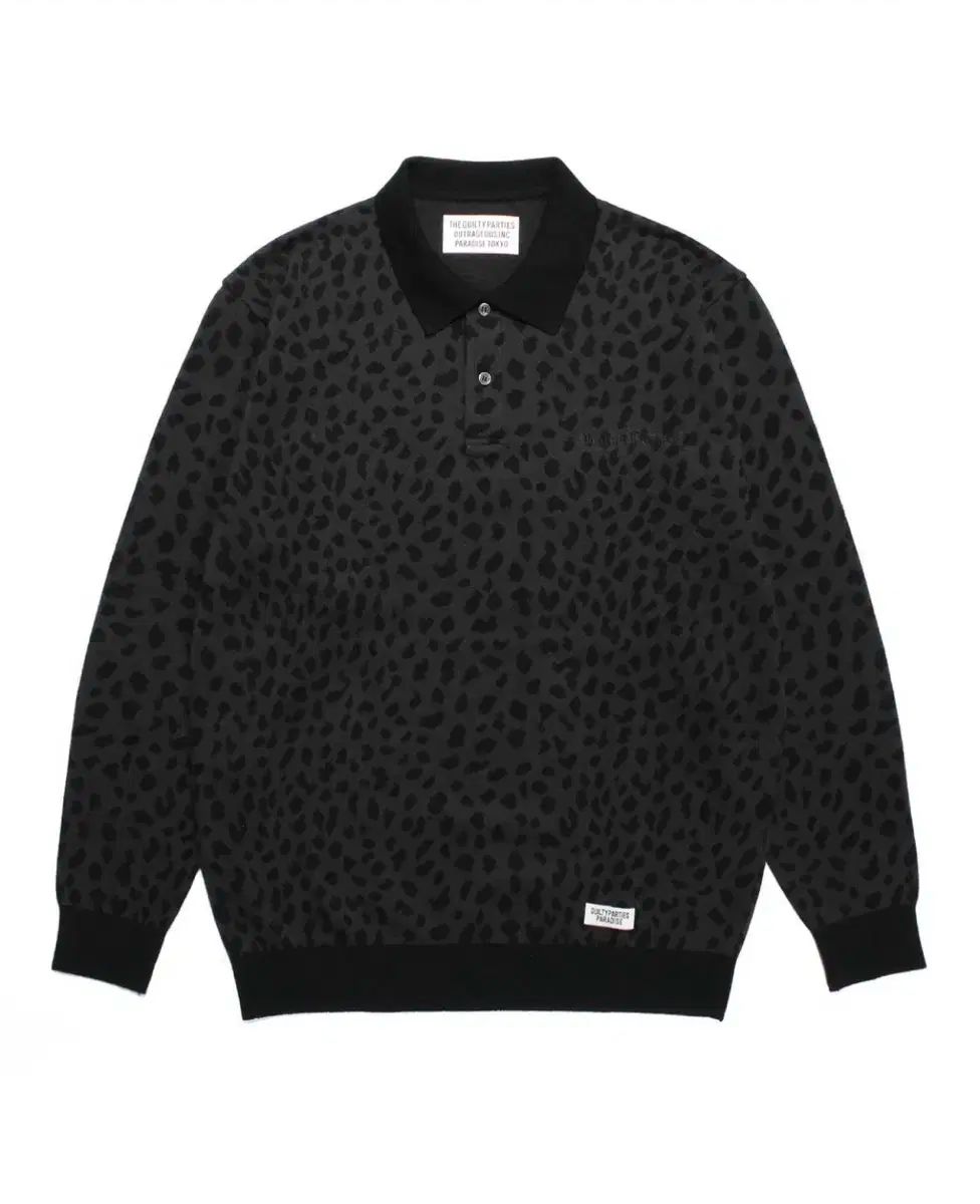 M WACKO MARIA ワコマリア レオパード ニット セーター ジャカード ポロ シャツ チャコールグレー