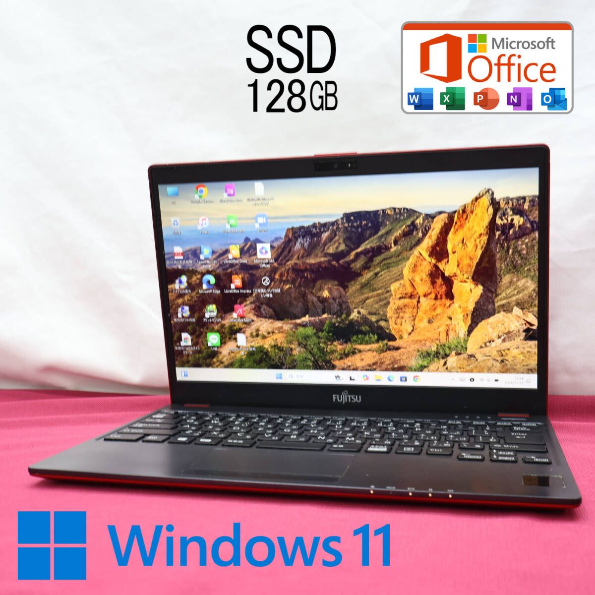 完動品 SSD128GBFMV LIFEBOOK C0700B Webカメラ Bluetooth 高解像度 Celeron 3865U Win11 MS Office 中古品 ノートPCP81258