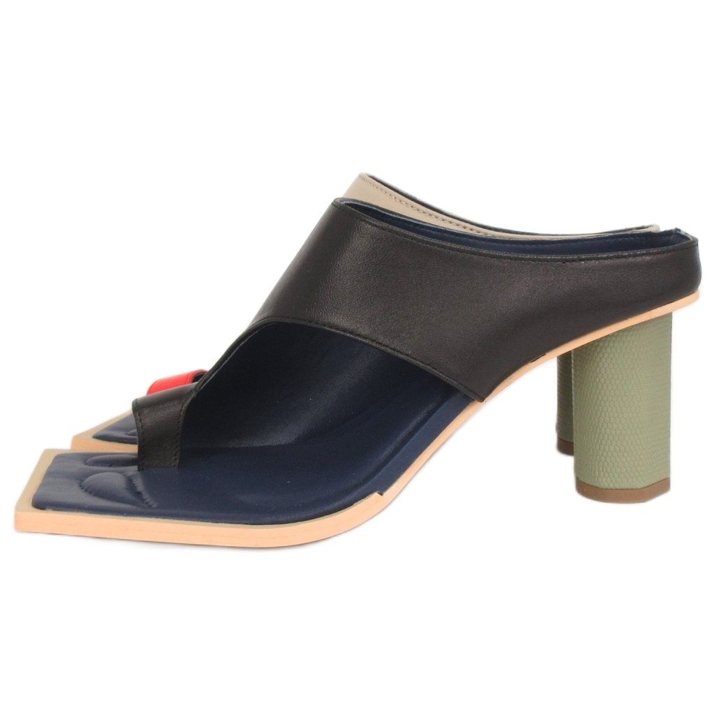 アンスリード UN3D. トング ミュール サンダル バイカラー レザー 522311805201 ベージュ系 赤 黒 38