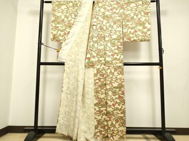 平和屋着物▽上質な小紋　単衣　花鳥風景文　正絹　逸品　DAAS0256az 平和屋着物▽上質な小紋 単衣 花鳥風景文 正絹 逸品 DAAS0256az