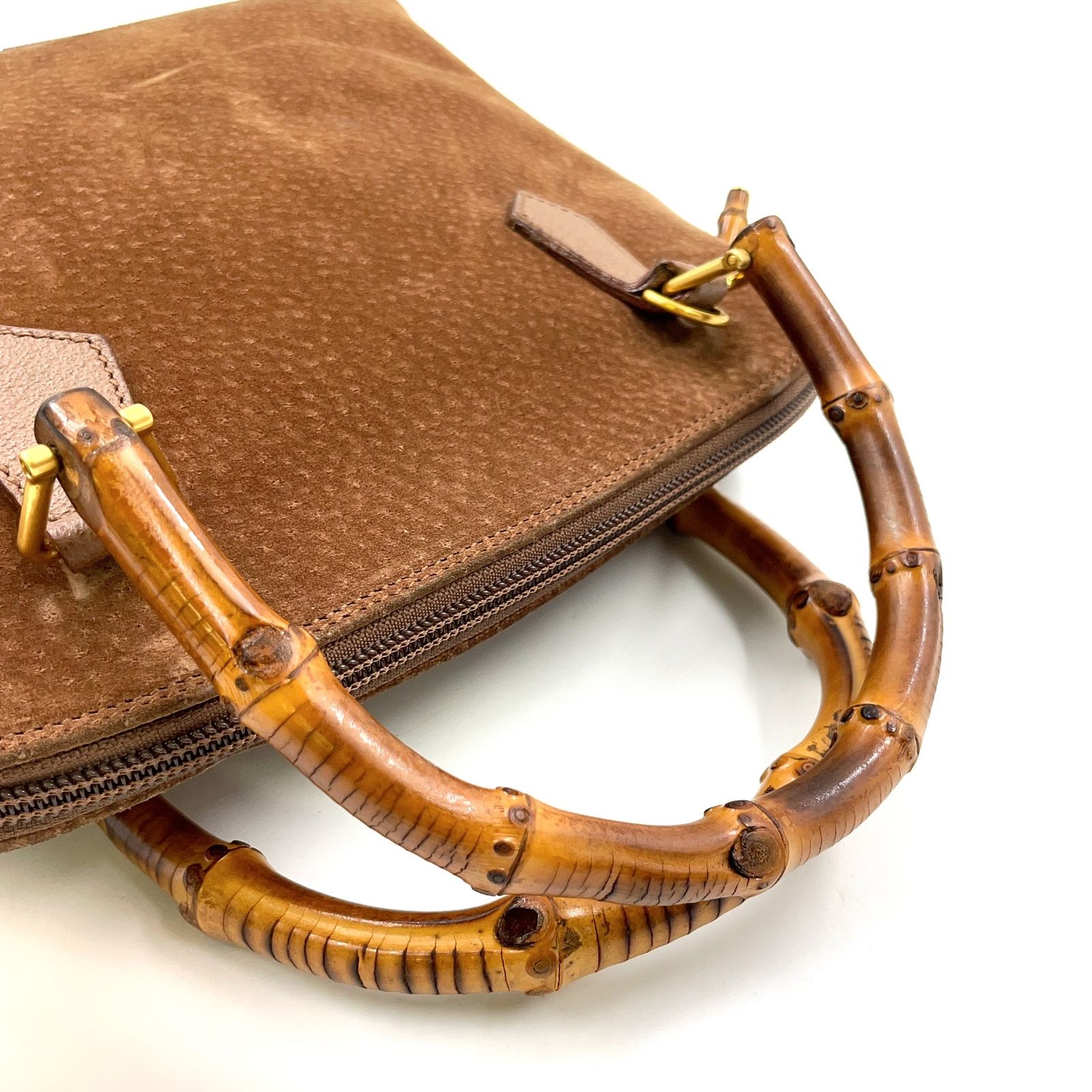 GUCCI バンブー 2WAY スエード ベージュ ハンドバッグ ゴールド
