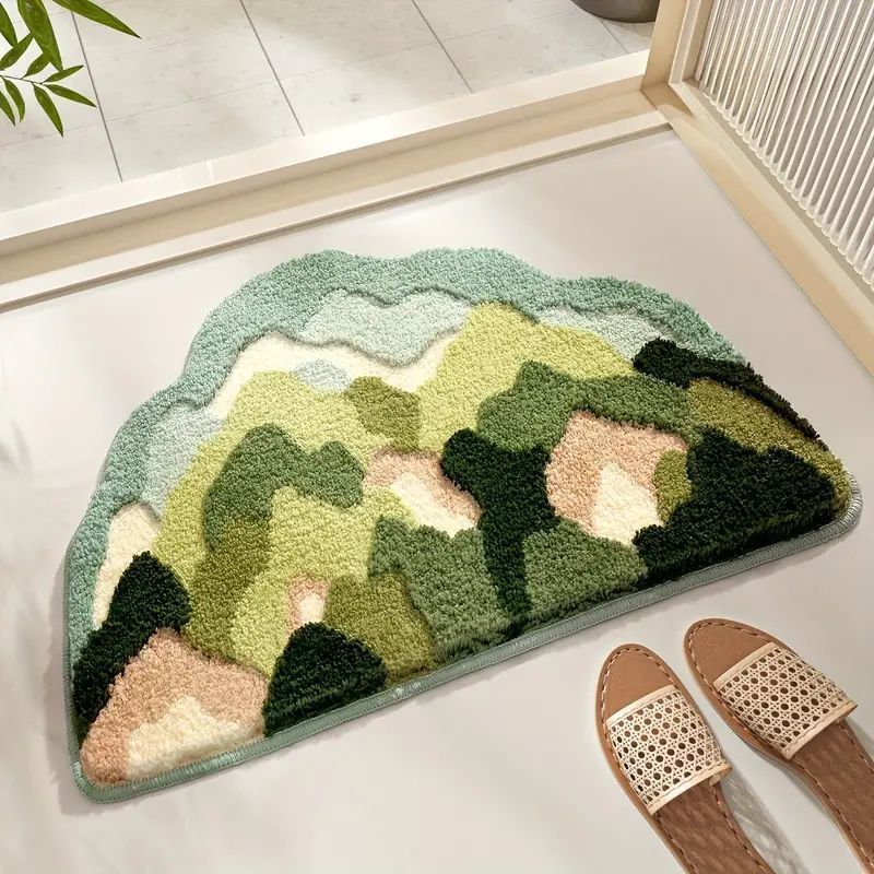 自然の風景を描いたポリエステル製バスマット 70cm x 45cmバスルームラグマット1枚 非常に柔らかく吸収性の高いプレミアムバスラグ 滑り止めの快適な花柄バスマット バスルームの床 シンク 