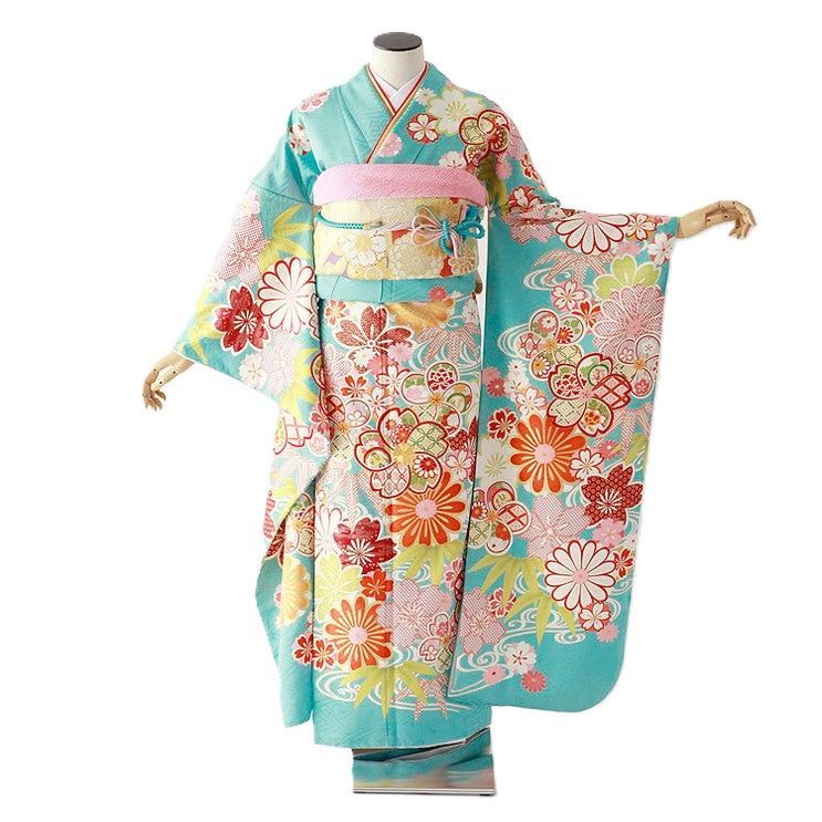 振袖 身長157-172cm 青 bl-044