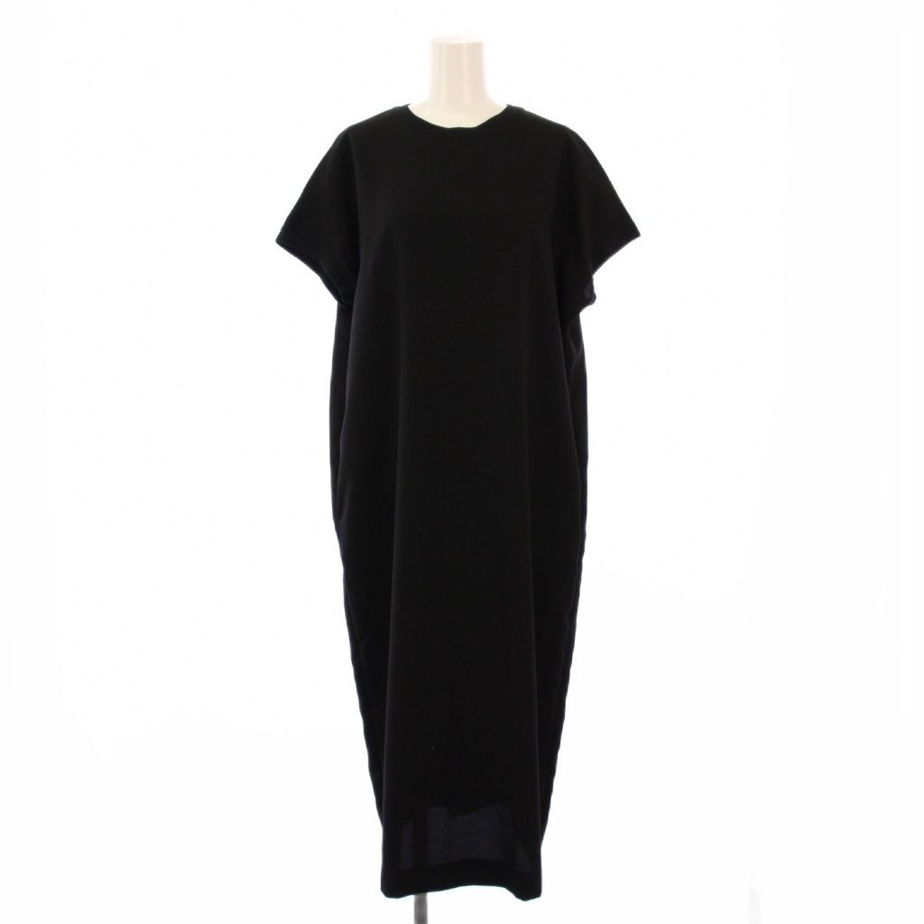 アイシービー iCB 24SS Fluid Back Satin フルードバックサテンワンピース ミモレ ロング フレンチスリーブ 半袖 クルーネック 無地 4 黒 ブラック OPCYCM0940 |BB