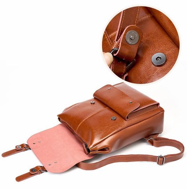 ☆リュックサック デイパック 本革 ポケット多数 仕切り スクエア